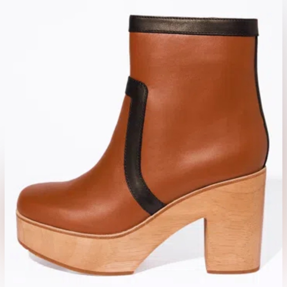 NWT Charlotte Stone Enrico Paz Clog Platform Boot in Luggage Tan + Black - Sz 12
